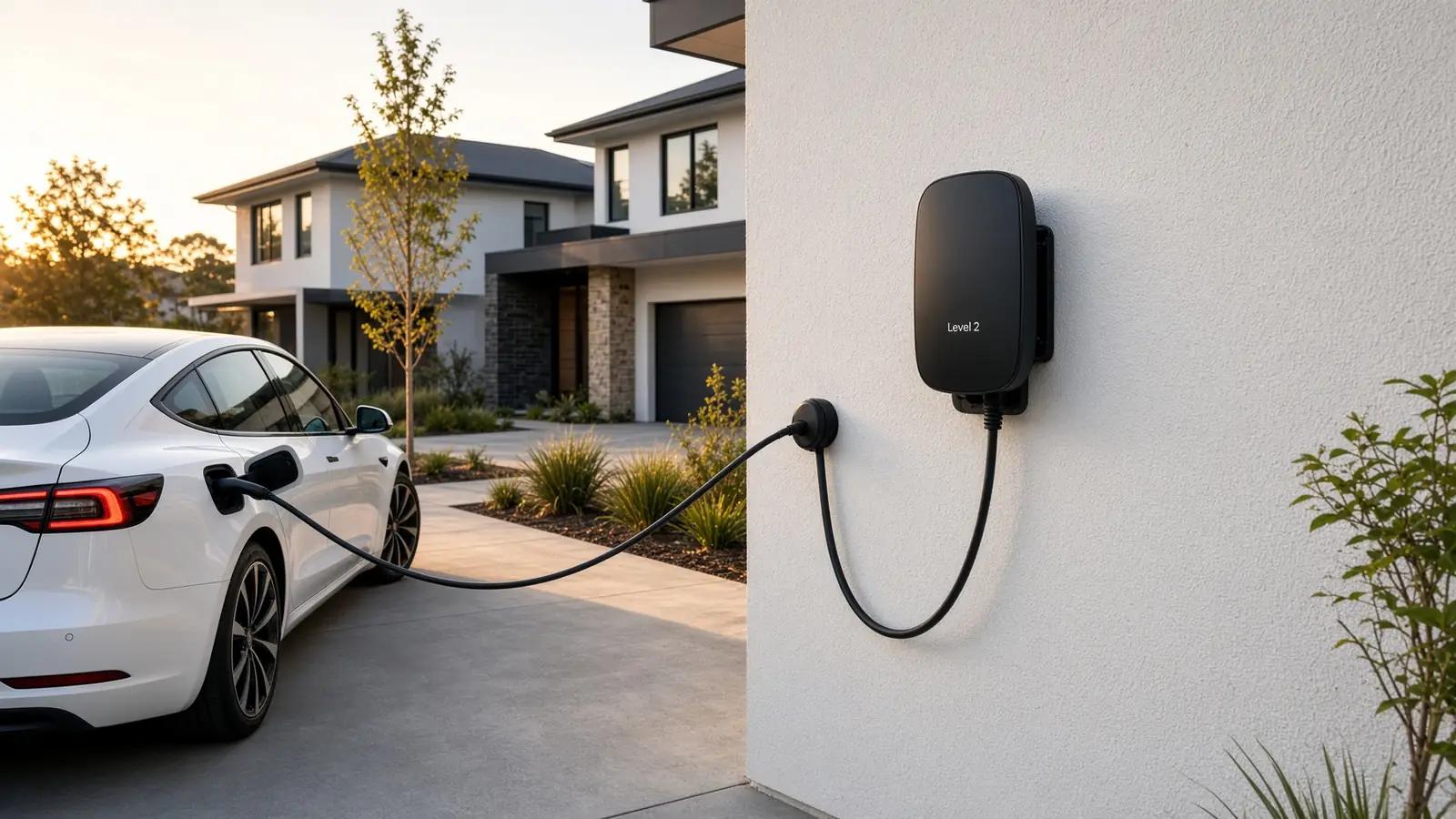 Home EV charger installation on an Oran Park garage wall